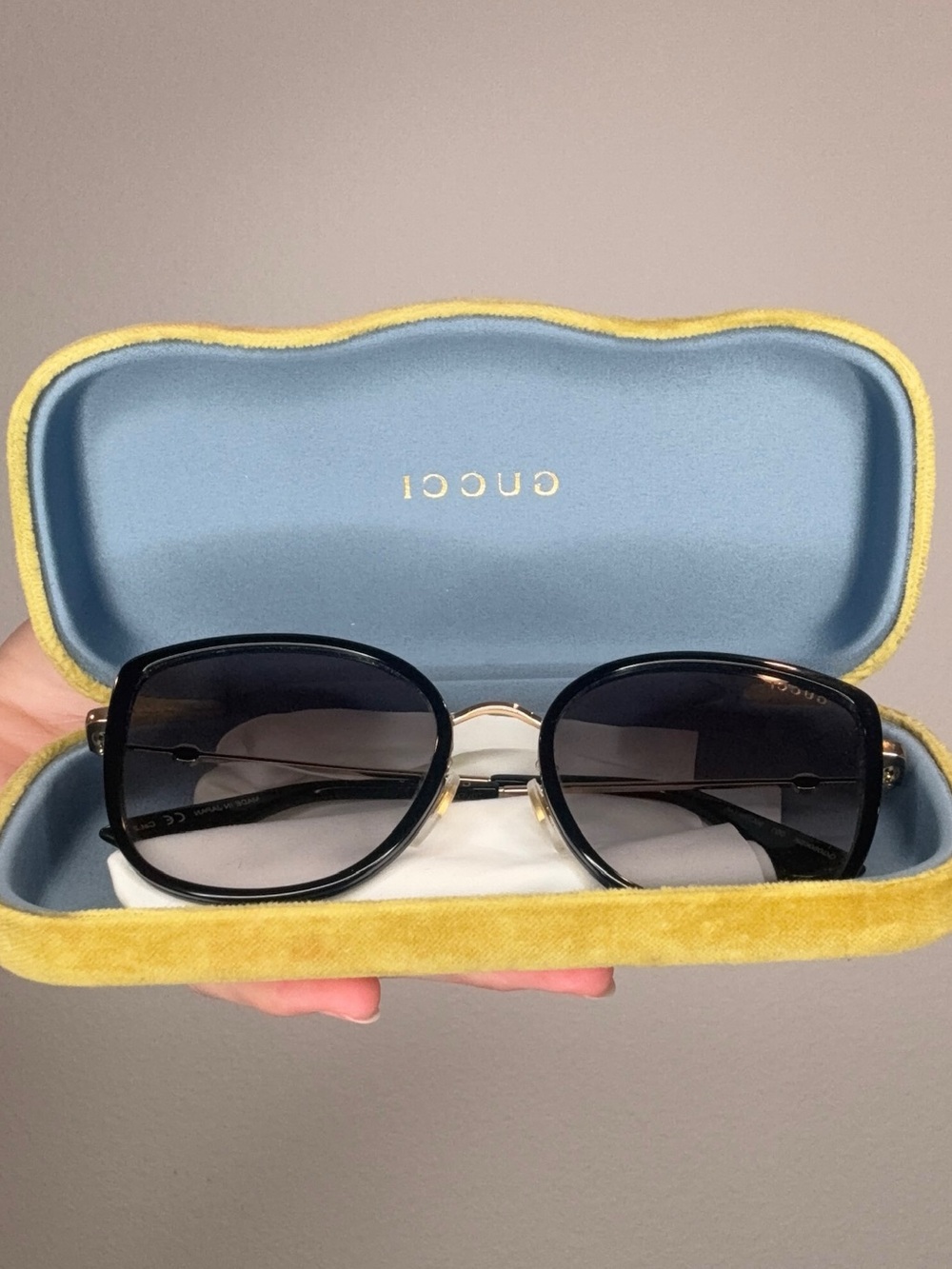 Gucci Women's Black Sunglasses with Gold Frame